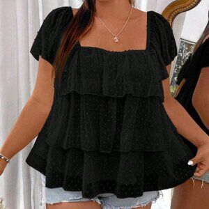 Plus Size Woven Cute Black Shirt